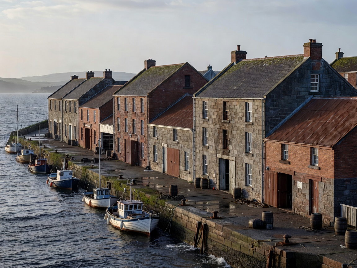 Harbour warehouses in Campbeltown on the Kintyre peninsula