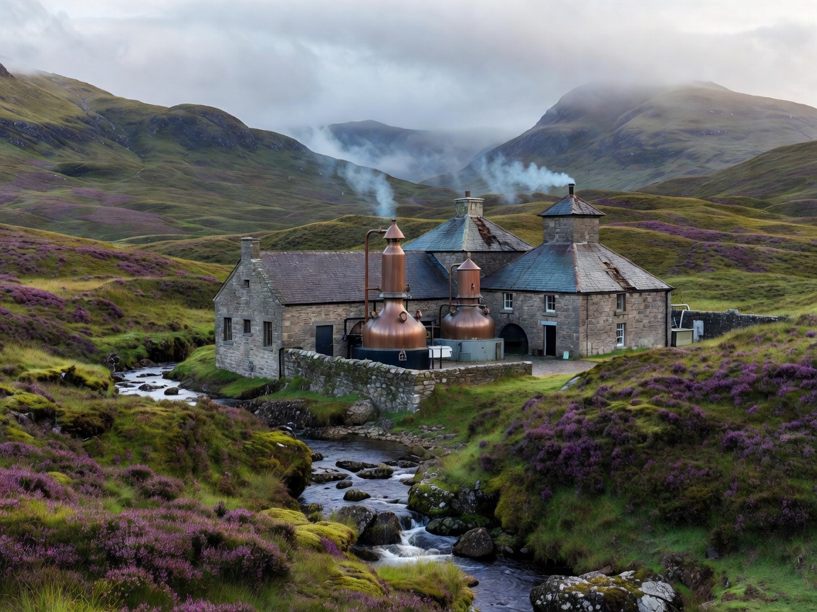 A distillery set among Highland hills