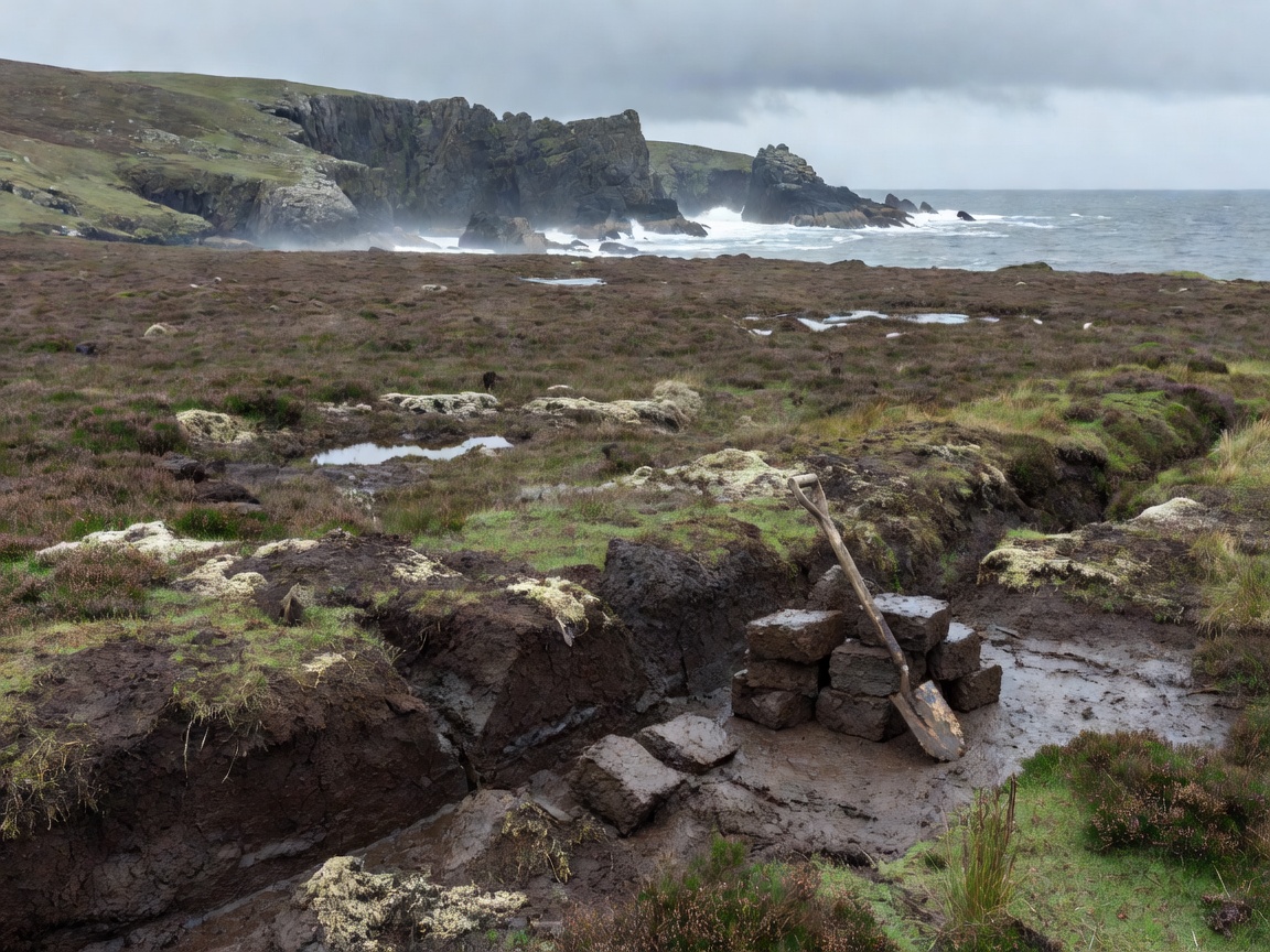 Peat cutting bog on Islay's coastline