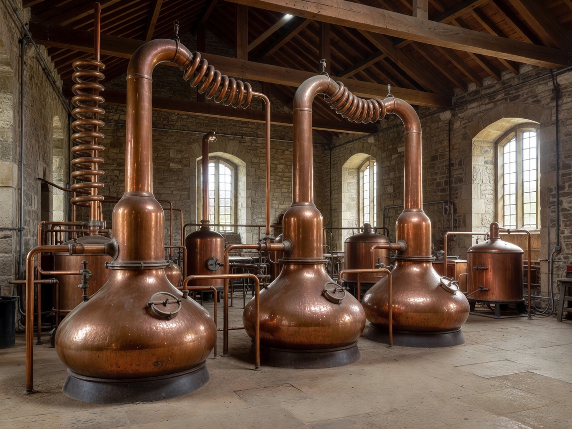 Copper pot stills used for triple distillation in the Lowlands