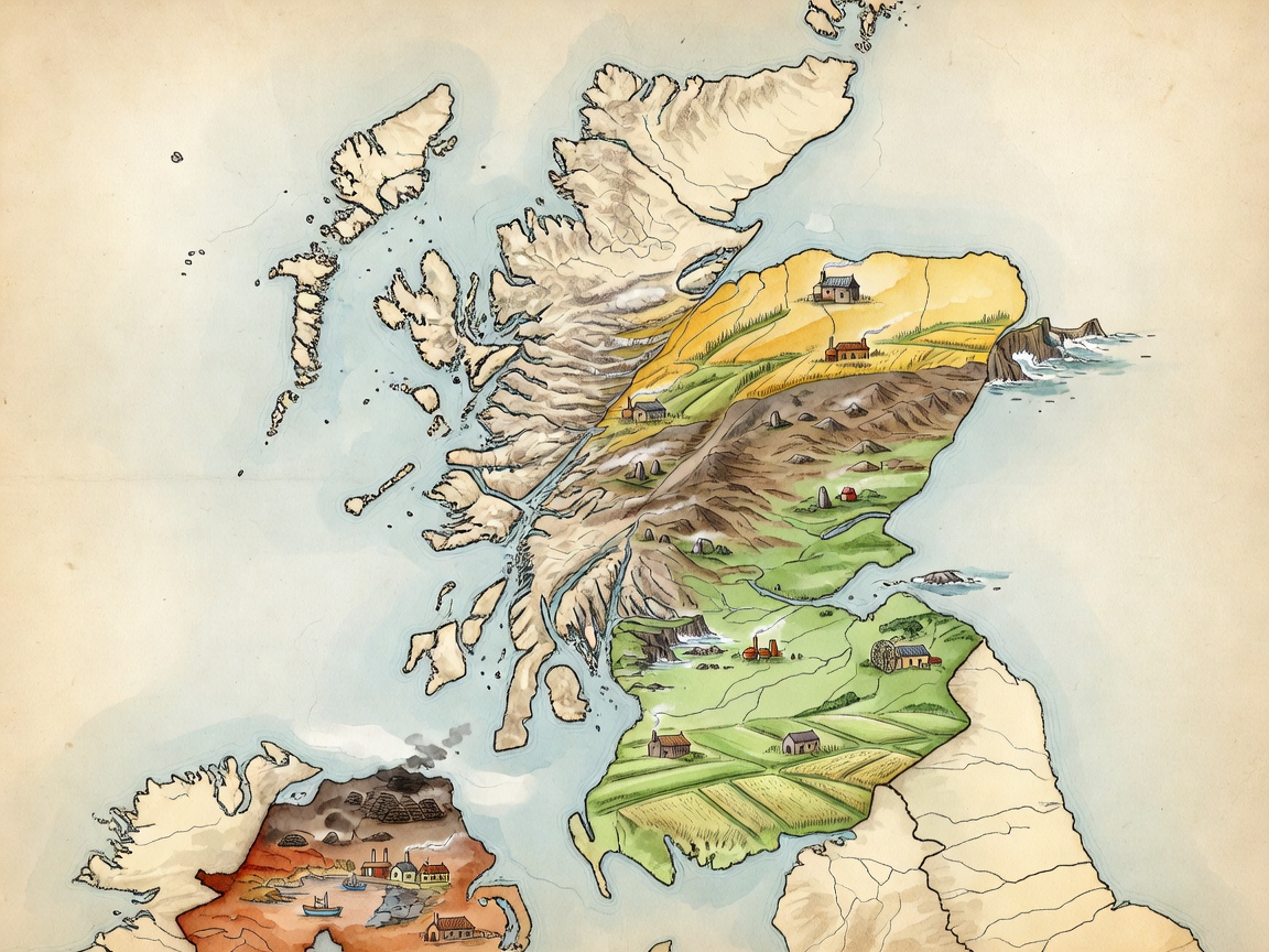 Illustrated map of Scotland marking the five statutory whisky regions